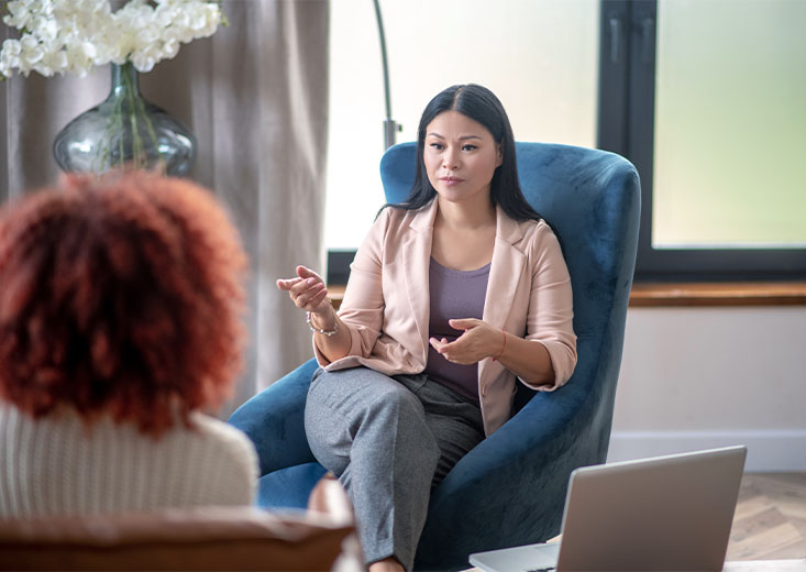 Online Master of Mental Health student practicing with a patient.